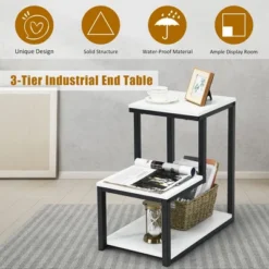 Costway 3-Tier End Table Sofa Side Table Night Stand W/ Shelf For Living Room White -HOMCOM Store GUEST d012d4f8 2ffb 4852 84ad 9cef5fac6888