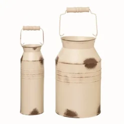 Transpac Metal Beige Harvest Rustic Jugs With Handle Set Of 2