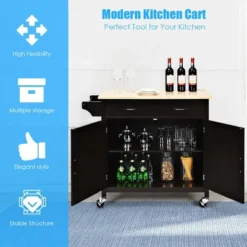 Costway Modern Rolling Kitchen Cart Island Wood Top Storage Trolley Cabinet Utility Brown -HOMCOM Store GUEST d231fe04 787d 4652 a642 b8f8be702c94