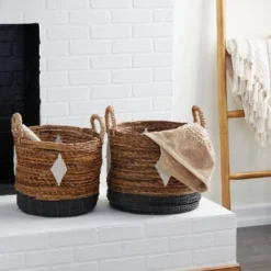 2pk Banana Leaf Storage Baskets Brown/Black - Olivia & May