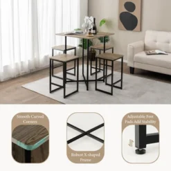Costway 5-Piece Dining Table Set Kitchen Square Square Space-saving Table Set With Stools -HOMCOM Store GUEST d2ca6396 b619 46d5 87e1 79fff9664a39