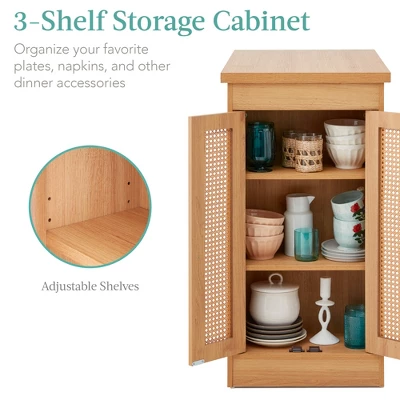 Best Choice Products 3-Piece Counter Height Rattan Dining Table Set W/ 3 Adjustable Storage Shelves, Cabinet Doors 4 Best Choice Products 3-Piece Counter Height Rattan Dining Table Set W/ 3 Adjustable Storage Shelves, Cabinet Doors - Image 2