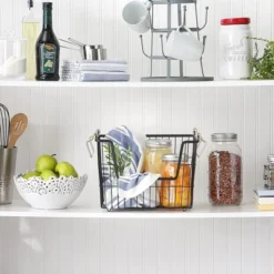 DII Design Imports Metal Wire Mesh Stackable Utility Storage Bin With Swinging Handles For Kitchens, Offices, And Living Rooms, Medium, Black & Gold -HOMCOM Store GUEST d432ed6d 1c36 486f 8418 e939c9ed269a