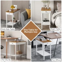 Costway 2-tier End Side Narrow Table Nightstand W/ Drawer For Living Room Bedroom -HOMCOM Store GUEST d4e1f480 1d4e 40e2 ae04 0019d121b909