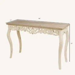 LuxenHome Victorian Off White And Natural Wood Console And Entry Table -HOMCOM Store GUEST d7221c0a cc98 4c85 8f7f 6995455b2a90