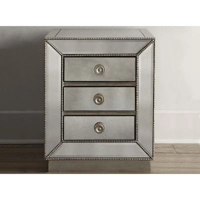 Currin Contemporary Mirror 3 Drawer Nightstand Silver - Baxton Studio 6 Currin Contemporary Mirror 3 Drawer Nightstand Silver - Baxton Studio - Image 4