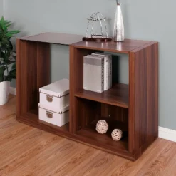 Glena Tempered Glass Insert Console Table Dark Walnut - MiBasics
