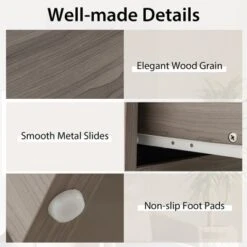 Costway Modern 5 Drawer Chest Storage Dresser Cabinet With Metal Handles Grey Oak -HOMCOM Store GUEST da77e450 d3bb 44fe 85af 462584eeec7d