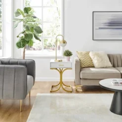 17.75" Rectangular Modern Glam Side Table With Drawer White/Gold - Danya B. -HOMCOM Store GUEST da816ac9 d8f3 4af3 af56 b1d7225a5227