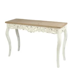 LuxenHome Victorian Off White And Natural Wood Console And Entry Table -HOMCOM Store GUEST daeac182 170b 498a ba95 ea8edbe75ed6