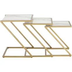 Kensington Hill Modern Gold Square Nesting Tables Set Of 3 19" Wide White Marble Tabletop For Living Room Bedroom Bedside Entryway -HOMCOM Store GUEST db0aa3ff 6b13 435e 9c8c 25ae0f9822df