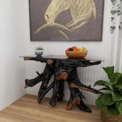 Contemporary Teak Wood Console Table Gold - Olivia & May -HOMCOM Store GUEST dcc5b6d1 3187 4745 ad0e bfa90e438b36