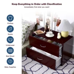 Costway 2-Drawer Dresser Horiztonal Organizer W/Handle Wood End Table Nightstand -HOMCOM Store GUEST dddc41f2 8138 43d7 acf3 c568c78fe99b