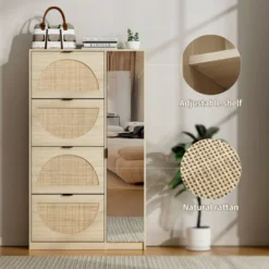 Arina 63.9'' H X 37'' W X 9.45'' D Farmhouse Natural Rattan Shoe Cabinet For 16 Pairs Design Mirror With 4 Flip Down Drawers - The Pop Maison 19 Arina 63.9'' H X 37'' W X 9.45'' D Farmhouse Natural Rattan Shoe Cabinet For 16 Pairs Design Mirror With 4 Flip Down Drawers - The Pop Maison -HOMCOM Store GUEST df1532dc 7d49 4661 a4e2 87540d34218c