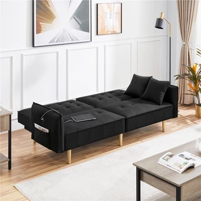 Yaheetech Convertible Sofa Bed Tufted Futon Couch With USB Ports For Living Room 4 Yaheetech Convertible Sofa Bed Tufted Futon Couch With USB Ports For Living Room - Image 2