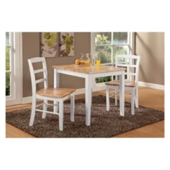 3pc Dining Table With 2 Ladderback Chairs White/Natural – International Concepts