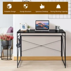 Costway Folding Computer Desk Writing Study Table W/6 Hooks Home Office BlackRustic BrowBrown Natural 17 Costway Folding Computer Desk Writing Study Table W/6 Hooks Home Office BlackRustic BrowBrown Natural -HOMCOM Store GUEST e0e7db54 075e 4649 87c9 0d295a1dcb12