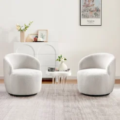Set Of 2 Fannie 25.60'' Wide Small Size Boucle Upholstered 360° Swivel Barrel Chair-The Pop Maison 27 Set Of 2 Fannie 25.60'' Wide Small Size Boucle Upholstered 360° Swivel Barrel Chair-The Pop Maison -HOMCOM Store GUEST e12747cf 54dc 4ca0 99dc 1404c9b027d1