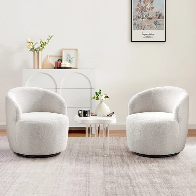 Set Of 2 Fannie 25.60'' Wide Small Size Boucle Upholstered 360° Swivel Barrel Chair-The Pop Maison 12 Set Of 2 Fannie 25.60'' Wide Small Size Boucle Upholstered 360° Swivel Barrel Chair-The Pop Maison - Image 10
