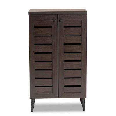 Salma Wood 2 Door Shoe Storage Cabinet Dark Brown - Baxton Studio 4 Salma Wood 2 Door Shoe Storage Cabinet Dark Brown - Baxton Studio - Image 2