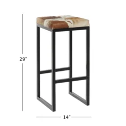 Industrial Cowhide And Metal Bar Height Stool Brown - Olivia & May -HOMCOM Store GUEST e235470a 626c 4352 8359 4166e449bcab