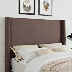 King Casey Wingback Upholstered Headboard Taupe Brown - Crosley