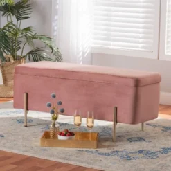 Rockwell Blush Velvet Metal Storage Bench Pink/Gold - Baxton Studio -HOMCOM Store GUEST e2d0b5c0 5f79 4004 a6f7 bca25facf698