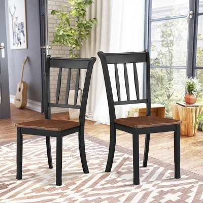 Costway Set Of 2 Wood Dining Chair High Back Kitchen Whitesburg Side Chair BlackWhite 6 Costway Set Of 2 Wood Dining Chair High Back Kitchen Whitesburg Side Chair BlackWhite - Image 4