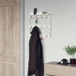 Emma And Oliver Wall Mounted Mug Rack With 12 Coffee Cup Hangers And Built-In Shelf For Coffee, Sugar & More -HOMCOM Store GUEST e3d76a06 2127 4e4e 8d8a 526a76358ac3