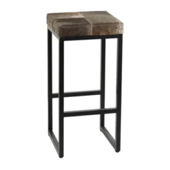 Industrial Cowhide And Metal Bar Height Stool Brown - Olivia & May -HOMCOM Store GUEST e45053cb a0da 49a7 8fea 091e03dd4b70