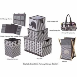 Bacati - Elephants White/Gray Fabric Storage Box/Tote Small -HOMCOM Store GUEST e6396527 6024 4d09 be3c 8187647dac63