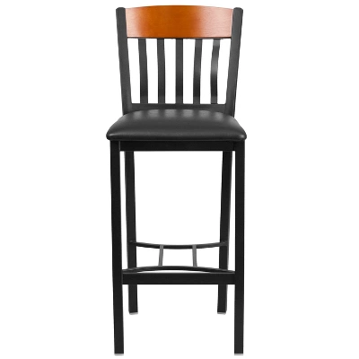 Flash Furniture Vertical Back Metal And Wood Restaurant Barstool With Vinyl Seat 6 Flash Furniture Vertical Back Metal And Wood Restaurant Barstool With Vinyl Seat - Image 4