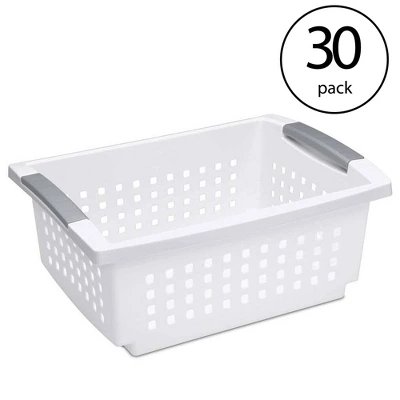 Sterilite Medium Sized Stackable Storage Bin And Organization Basket With Flip Down Accent Rails For Home And Household Organization, White (30 Pack) 2 Sterilite Medium Sized Stackable Storage Bin And Organization Basket With Flip Down Accent Rails For Home And Household Organization, White (30 Pack)