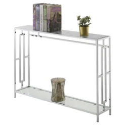 Town Square Chrome Console Table With Shelf White Faux Marble/Chrome Frame - Breighton Home -HOMCOM Store GUEST e94a24f2 12b9 4b4f a541 518b9ea4a4b7