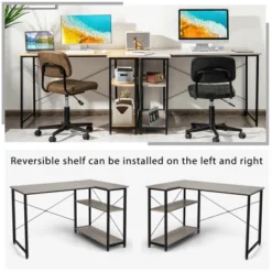 Costway 48'' Reversible L Shaped Computer Desk Home Office Table Adjustable Shelf BrownGrayNatural -HOMCOM Store GUEST e9958e37 19f8 4240 aea0 2a0041b63a67