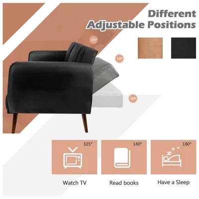 Costway Convertible Futon Sofa Bed PU Adjustable Couch Sleeper W/Wood Legs 7 Costway Convertible Futon Sofa Bed PU Adjustable Couch Sleeper W/Wood Legs - Image 5