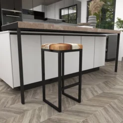 Industrial Cowhide And Metal Bar Height Stool Brown - Olivia & May -HOMCOM Store GUEST eb91f34f 8df8 4430 a2e1 3614d1864bd2