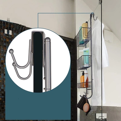 Smartpeas 34'' X 12'' Stainless Steel 3x Hanging Shower Caddy With Adhesive Hooks - Grey 5 Smartpeas 34'' X 12'' Stainless Steel 3x Hanging Shower Caddy With Adhesive Hooks - Grey - Image 3