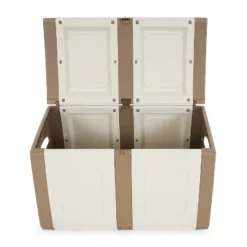 Homeplast Regular 52.83 Gallon Capacity Indoor Outdoor Heavy Duty Plastic Deck Box Storage Trunk For Pillows, Patio Cushions, & Firewood, Beige/White -HOMCOM Store GUEST ec28c658 cb5c 4712 ace4 4e9ca379a446