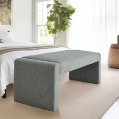 Kaia 47" Contemporary Farmhouse Linen Fabric Waterfall Upholstered Bench-The Pop Maison -HOMCOM Store GUEST ec8ce45e 39b3 4172 bc50 ab112822ee1a