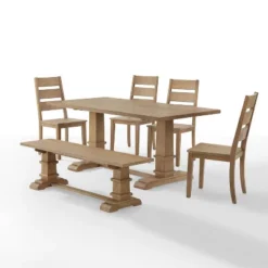 4pc Joanna Dining Set With Bench And 4 Ladder Back Chairs Rustic Brown - Crosley -HOMCOM Store GUEST ed8bee5d 2ffc 4122 af4f f4a28214837e