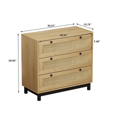 30.31" 3-Drawer Rope Braid Dresser, Oak - ModernLuxe 4 30.31" 3-Drawer Rope Braid Dresser, Oak - ModernLuxe - Image 2
