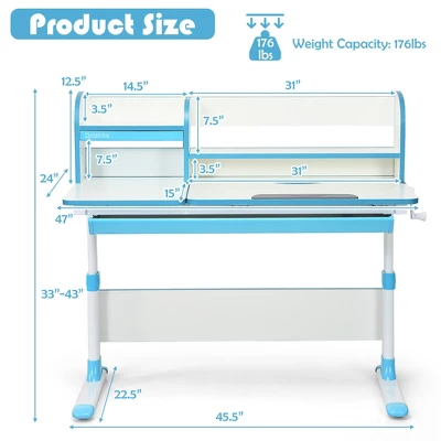 Costway Adjustable Height Kids Study Desk Drafting Table Computer Station PinkBlue 4 Costway Adjustable Height Kids Study Desk Drafting Table Computer Station PinkBlue - Image 2