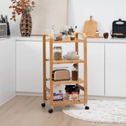 Costway 4-Tier Kitchen Serving Trolley Cart Mobile Bamboo Storage Shelf Lockable Casters -HOMCOM Store GUEST eef1fb21 d4dc 4b7a 8ee7 79e122c7889c