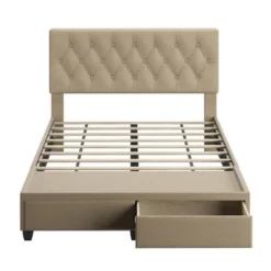 Henley Linen Tufted Upholstered Platform Bed With Storage Drawers - Eco Dream -HOMCOM Store GUEST eefbcd3e c424 438b 9456 4b1d92cc2036