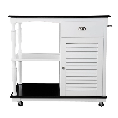 Denrard Rolling Kitchen Island With Storage White/Black - Aiden Lane 3 Denrard Rolling Kitchen Island With Storage White/Black - Aiden Lane