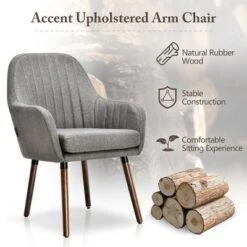 Costway Set Of 2 Accent Chairs Fabric Upholstered Armchairs W/Wooden Legs Beige/Gray -HOMCOM Store GUEST ef49c617 ceae 4c16 baae 0430c181c50a