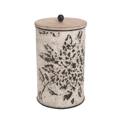 Set Of 3 Cream And Gray Floral Metal Decorative Storage Canisters - Foreside Home & Garden 3 Set Of 3 Cream And Gray Floral Metal Decorative Storage Canisters - Foreside Home & Garden
