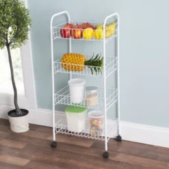Home Basics 4 Tier Steel Kitchen Trolley, White