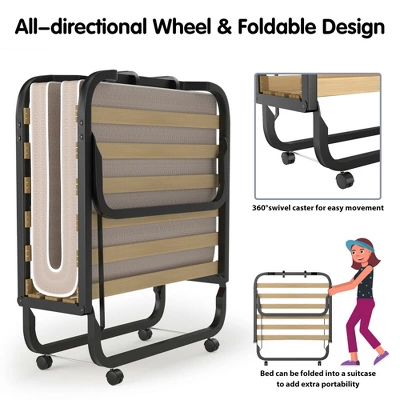 Costway Folding Rollaway Bed Extra Guest W/ Memory Foam Mattress 8 Costway Folding Rollaway Bed Extra Guest W/ Memory Foam Mattress - Image 6